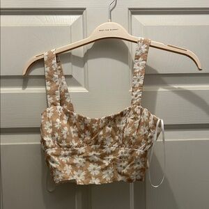 Princess Polly Daisy Print Tan Crop Top